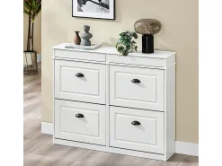 Sobuy Sapateira Fina Economizadora de Espaço com 4 Portas Dobráveis para Entrada Corredor ou Quarto Efeito Madeira Envelhecida Branca 103x23x82cm^ Móvel De Arrumação|Sapateira