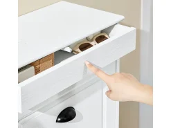 Sobuy Sapateira Fina Economizadora de Espaço com 4 Portas Dobráveis para Entrada Corredor ou Quarto Efeito Madeira Envelhecida Branca 103x23x82cm^ Móvel De Arrumação|Sapateira