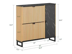 Hot Sobuy Sapateira fina economizadora de espaço com 2 portas rebatíveis para 8 pares de sapatos design moderno em mármore e madeira clara fixação anti-inclinação Preto