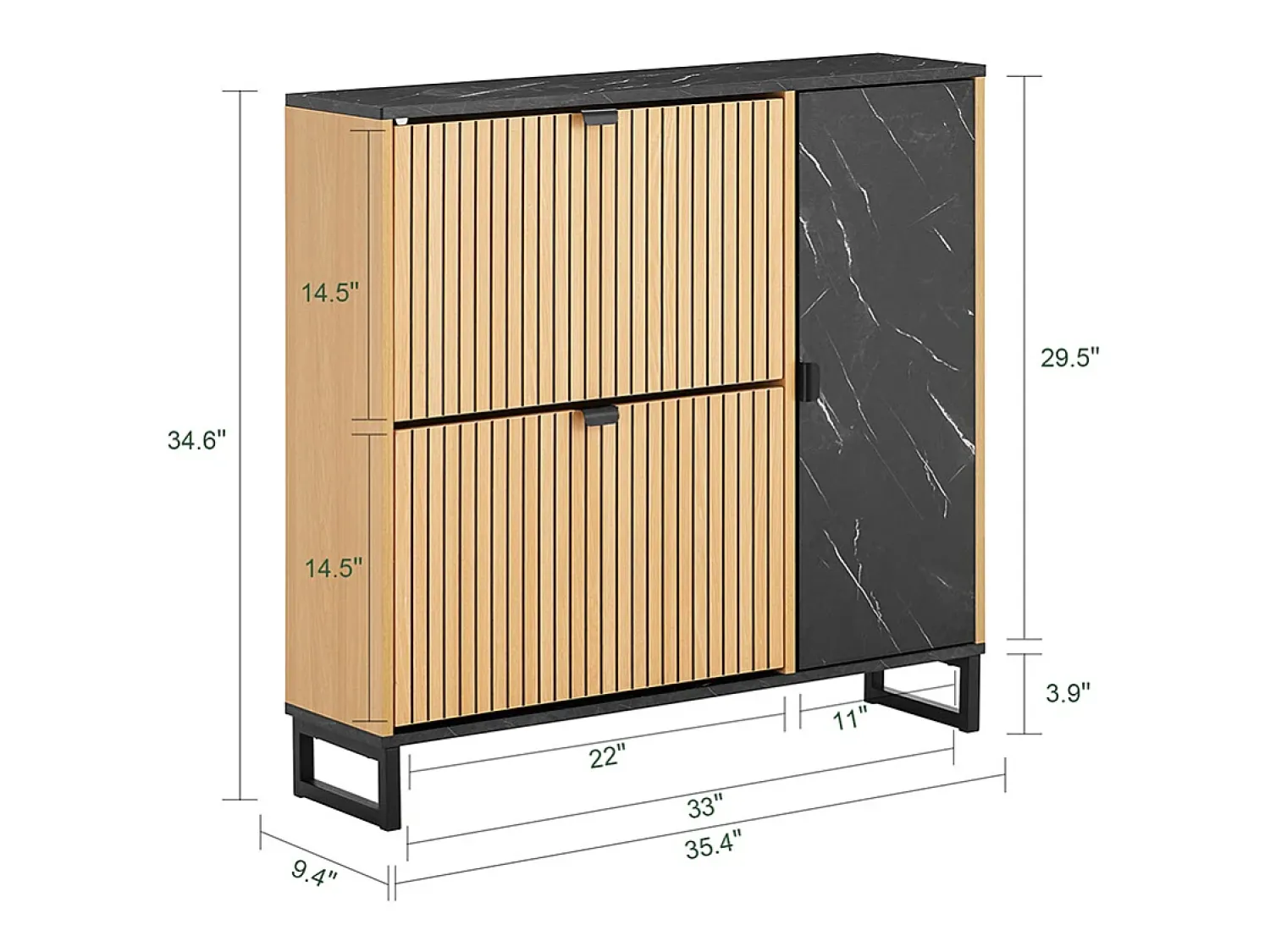 Hot Sobuy Sapateira fina economizadora de espaço com 2 portas rebatíveis para 8 pares de sapatos design moderno em mármore e madeira clara fixação anti-inclinação Preto