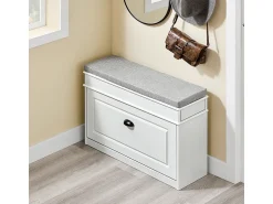 Móvel De Arrumação|Sapateira|Sobuy Sapateira Fina Economizadora de Espaço com Banco Efeito Madeira Envelhecida 75x24x51cm Branco