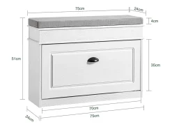 Móvel De Arrumação|Sapateira|Sobuy Sapateira Fina Economizadora de Espaço com Banco Efeito Madeira Envelhecida 75x24x51cm Branco