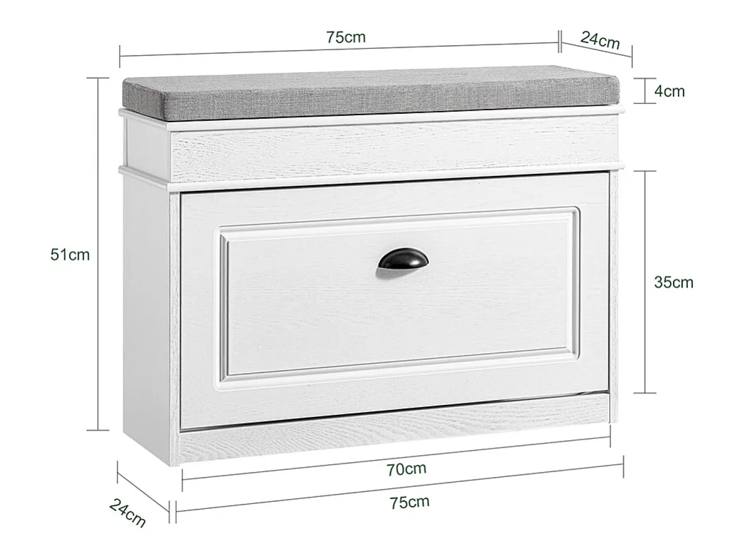 Móvel De Arrumação|Sapateira|Sobuy Sapateira Fina Economizadora de Espaço com Banco Efeito Madeira Envelhecida 75x24x51cm Branco