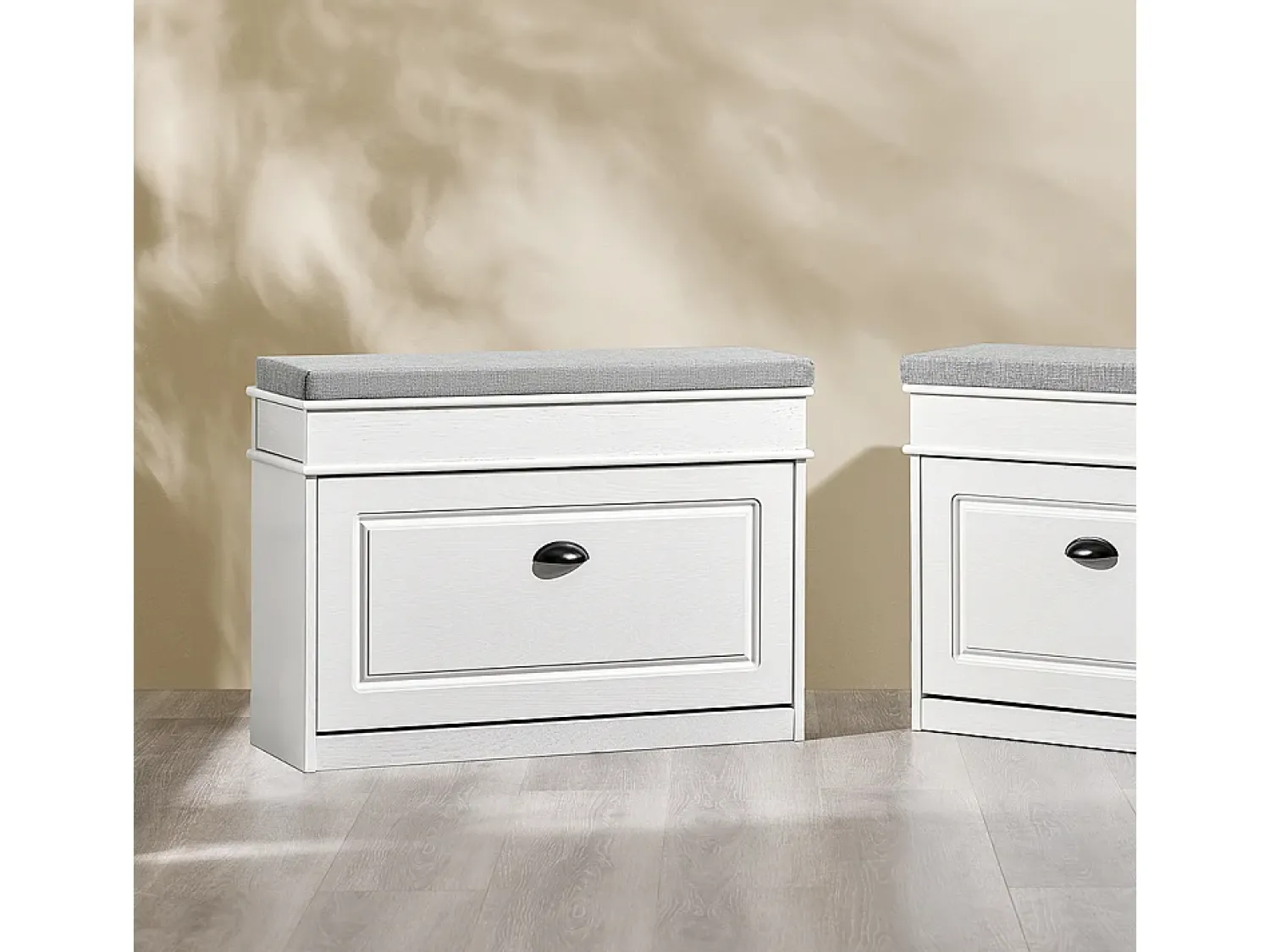 Móvel De Arrumação|Sapateira|Sobuy Sapateira Fina Economizadora de Espaço com Banco Efeito Madeira Envelhecida 75x24x51cm Branco