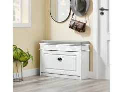 Móvel De Arrumação|Sapateira|Sobuy Sapateira Fina Economizadora de Espaço com Banco Efeito Madeira Envelhecida 75x24x51cm Branco