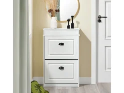 Hot Sobuy Sapateira Fina Economizadora de Espaço com 2 Portas Dobráveis para Entrada Corredor ou Quarto Efeito Madeira Envelhecida Branca 54x24x82cm Branco