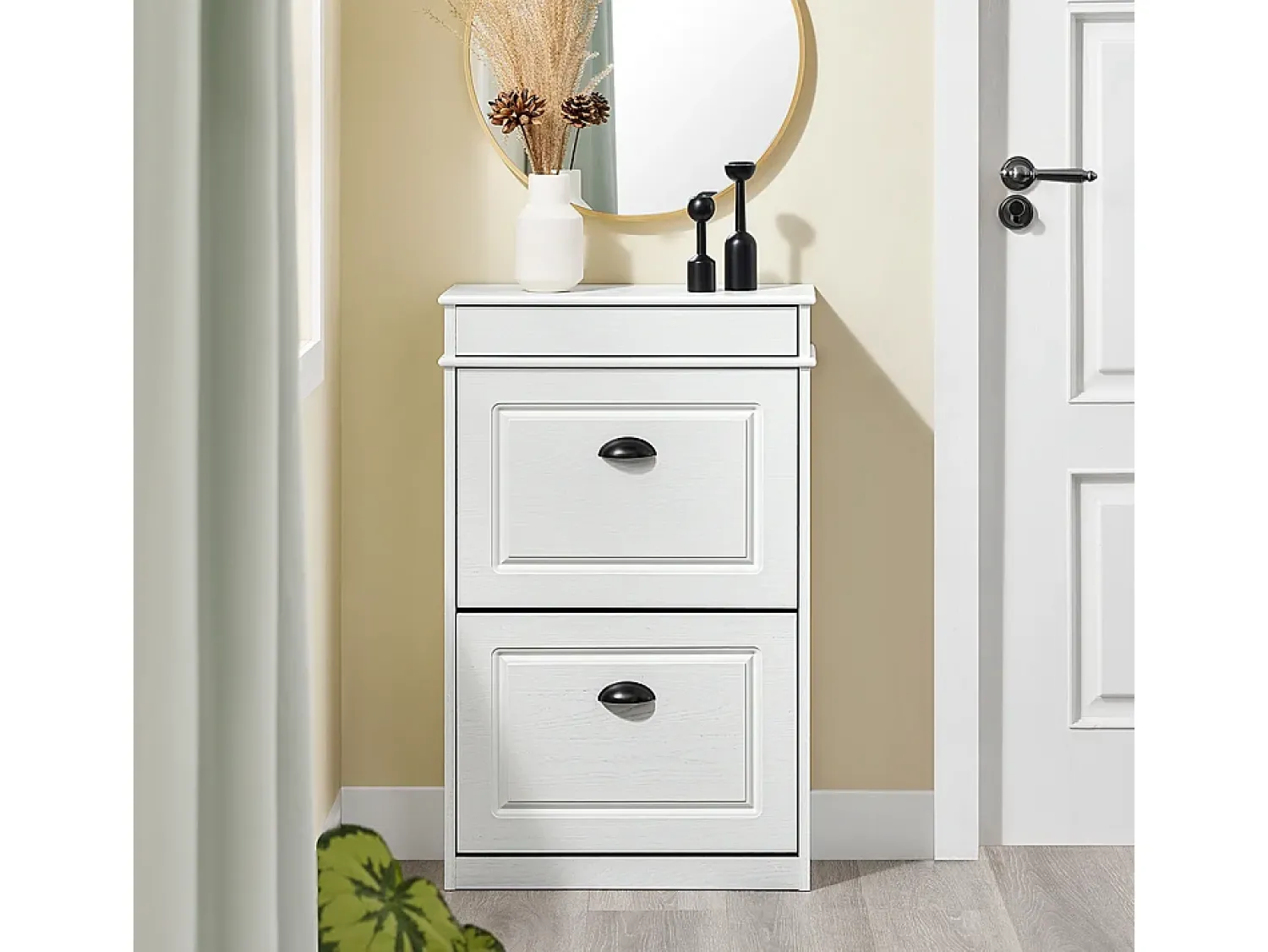Hot Sobuy Sapateira Fina Economizadora de Espaço com 2 Portas Dobráveis para Entrada Corredor ou Quarto Efeito Madeira Envelhecida Branca 54x24x82cm Branco