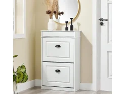 Hot Sobuy Sapateira Fina Economizadora de Espaço com 2 Portas Dobráveis para Entrada Corredor ou Quarto Efeito Madeira Envelhecida Branca 54x24x82cm Branco