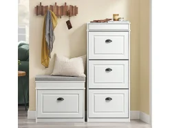 Móvel De Arrumação|Sapateira*Sobuy Sapateira Fina Economizadora de Espaço com 3 Portas Dobráveis Efeito Madeira Envelhecida Branca 53x24x118cm Branco