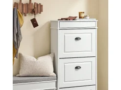 Móvel De Arrumação|Sapateira*Sobuy Sapateira Fina Economizadora de Espaço com 3 Portas Dobráveis Efeito Madeira Envelhecida Branca 53x24x118cm Branco