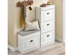 Móvel De Arrumação|Sapateira*Sobuy Sapateira Fina Economizadora de Espaço com 3 Portas Dobráveis Efeito Madeira Envelhecida Branca 53x24x118cm Branco