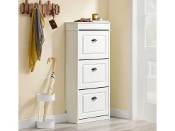Móvel De Arrumação|Sapateira*Sobuy Sapateira Fina Economizadora de Espaço com 3 Portas Dobráveis Efeito Madeira Envelhecida Branca 53x24x118cm Branco