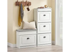 Móvel De Arrumação|Sapateira*Sobuy Sapateira Fina Economizadora de Espaço com 3 Portas Dobráveis Efeito Madeira Envelhecida Branca 53x24x118cm Branco