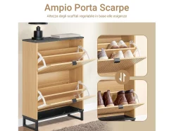 Sobuy Sapateira Slim 2 portas poupa espaço moderna para 8-12 pares estrutura resistente efeito mármore e madeira clara 60x24x88cm^ Móvel De Arrumação|Sapateira