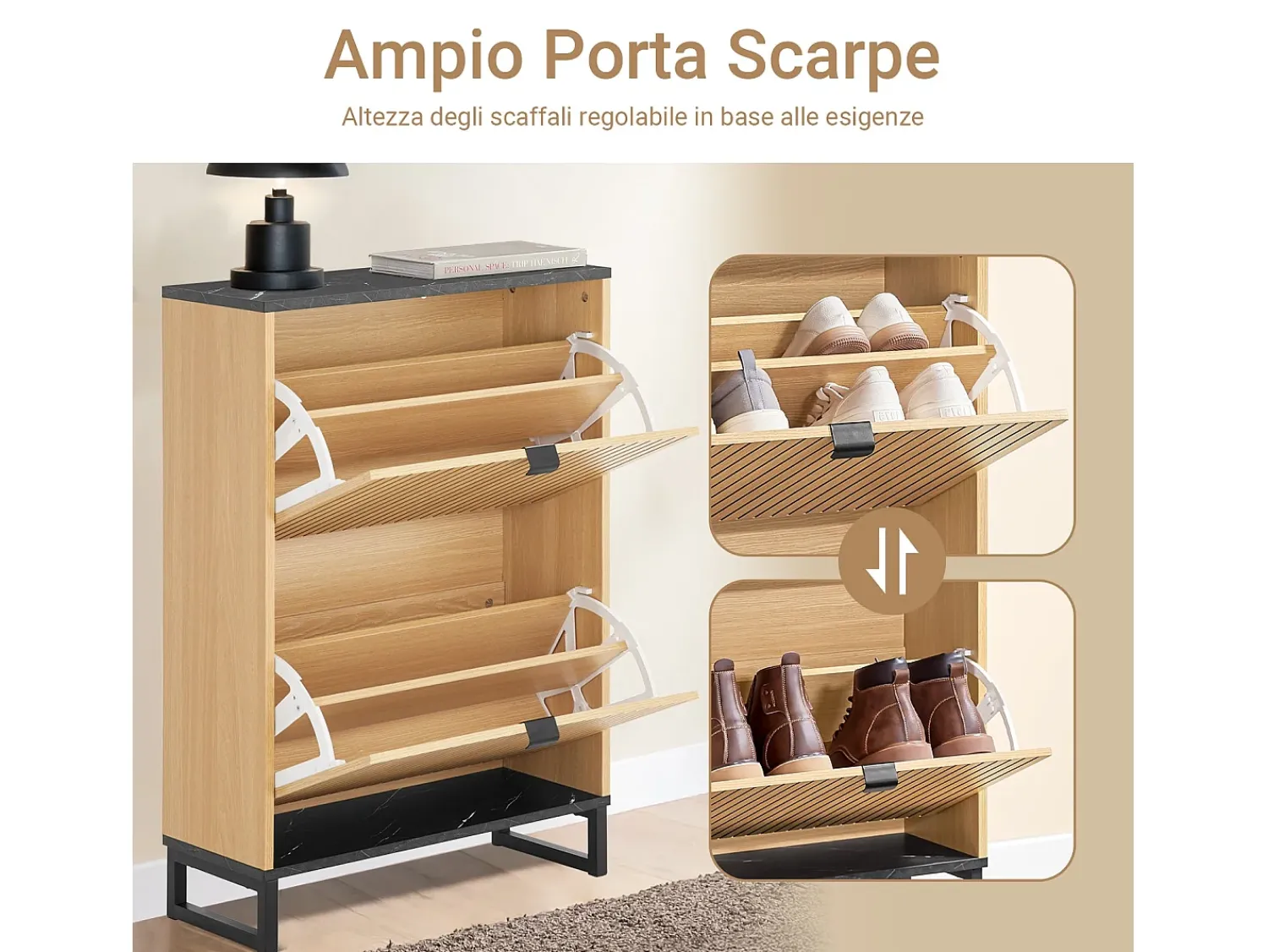 Sobuy Sapateira Slim 2 portas poupa espaço moderna para 8-12 pares estrutura resistente efeito mármore e madeira clara 60x24x88cm^ Móvel De Arrumação|Sapateira