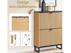 Sobuy Sapateira Slim 2 portas poupa espaço moderna para 8-12 pares estrutura resistente efeito mármore e madeira clara 60x24x88cm^ Móvel De Arrumação|Sapateira