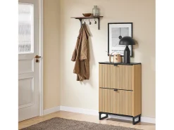 Sobuy Sapateira Slim 2 portas poupa espaço moderna para 8-12 pares estrutura resistente efeito mármore e madeira clara 60x24x88cm^ Móvel De Arrumação|Sapateira