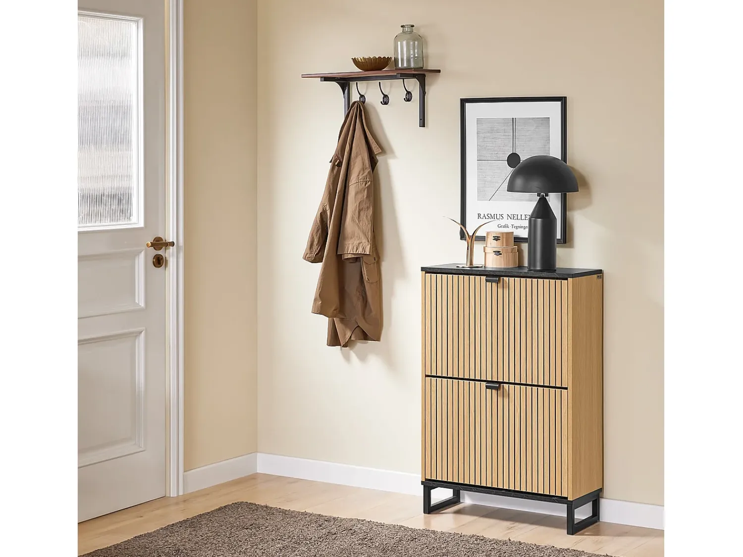 Sobuy Sapateira Slim 2 portas poupa espaço moderna para 8-12 pares estrutura resistente efeito mármore e madeira clara 60x24x88cm^ Móvel De Arrumação|Sapateira