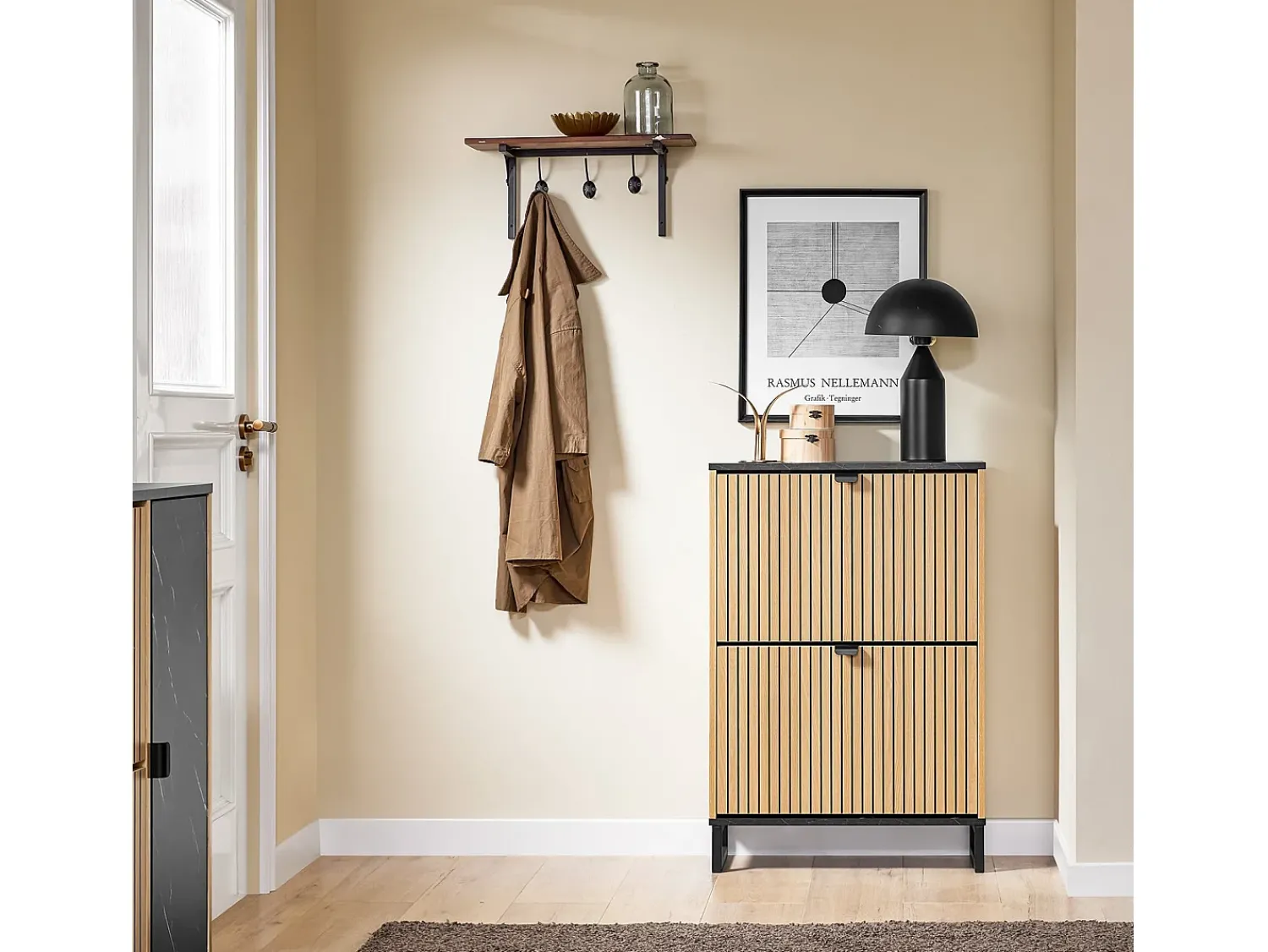 Sobuy Sapateira Slim 2 portas poupa espaço moderna para 8-12 pares estrutura resistente efeito mármore e madeira clara 60x24x88cm^ Móvel De Arrumação|Sapateira