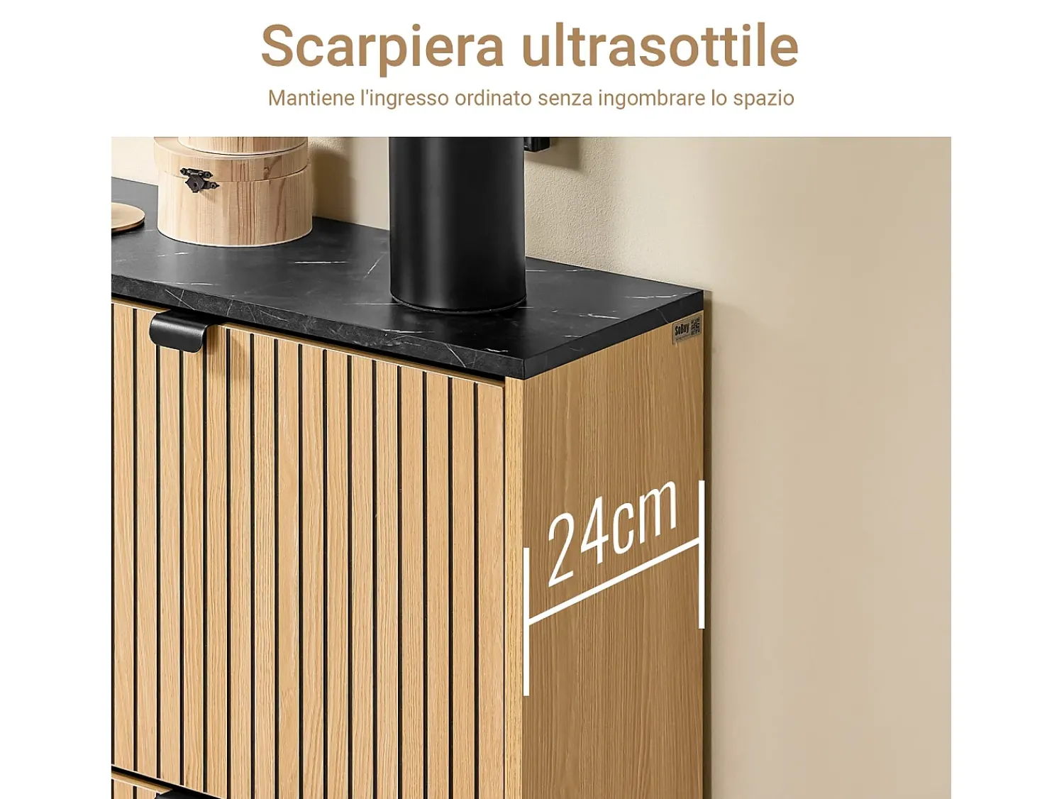 Sobuy Sapateira Slim 2 portas poupa espaço moderna para 8-12 pares estrutura resistente efeito mármore e madeira clara 60x24x88cm^ Móvel De Arrumação|Sapateira