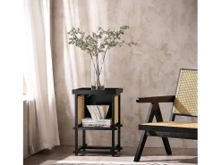 New Sobuy , sofá mesa lateral, Prato com rodas, móvel de telefone, HFBT03-SCH Preto