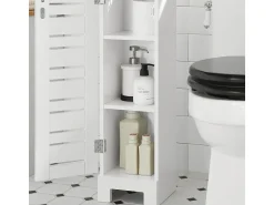Sobuy Suporte de Papel Higiénico com Armário de Uma Porta 20x18x75cm Nórdico BZR85-W^ Biblioteca