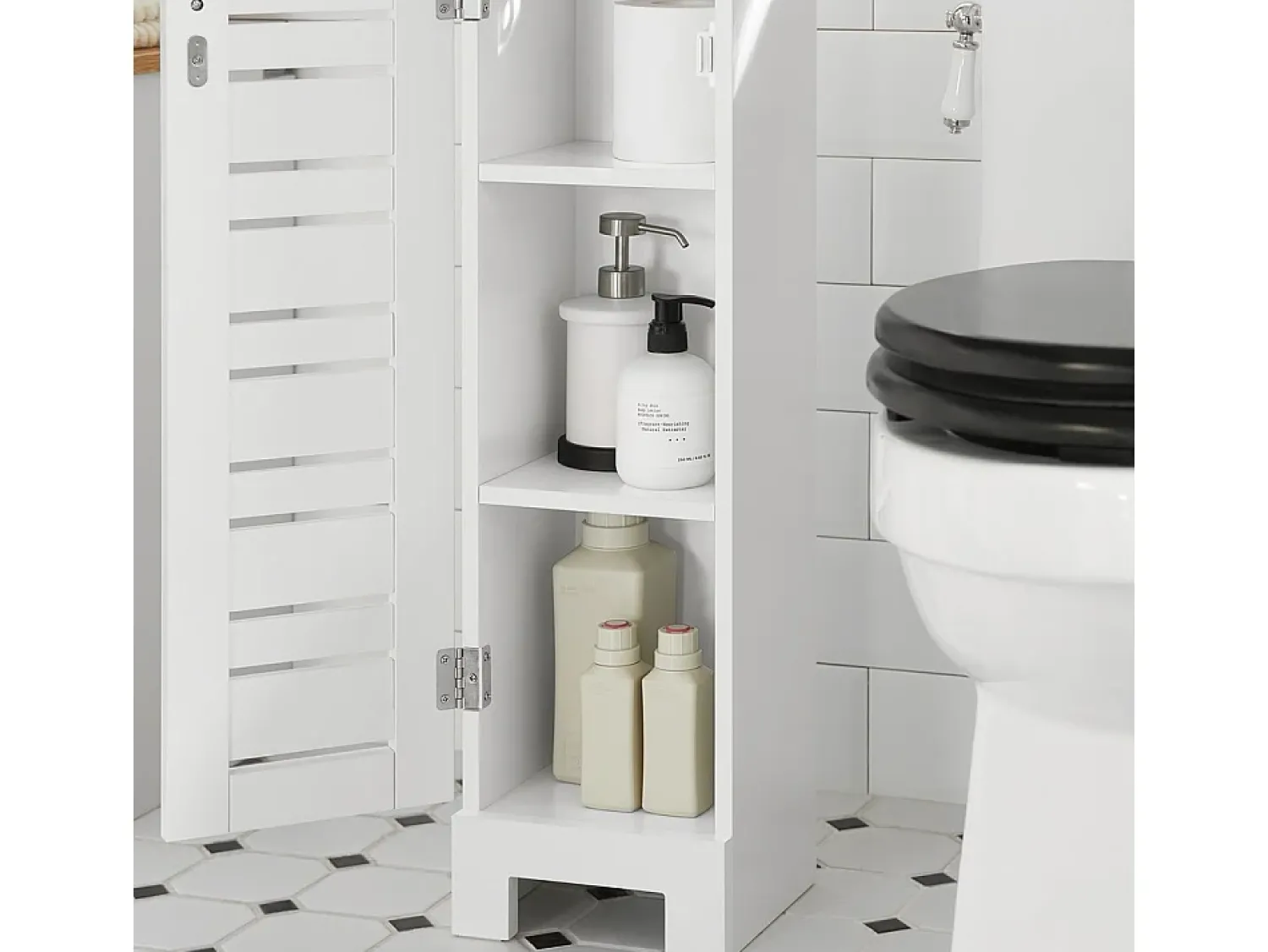 Sobuy Suporte de Papel Higiénico com Armário de Uma Porta 20x18x75cm Nórdico BZR85-W^ Biblioteca
