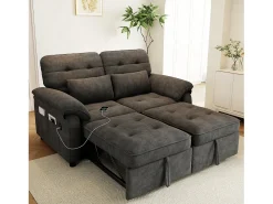 ModernLuxe Sofá 3 em 1 - 2 lugares - Sofá dobrável - Encosto ajustável - Porta de carregamento USB - Inclui 2 almofadas - Chenille - cinza^ Sofá