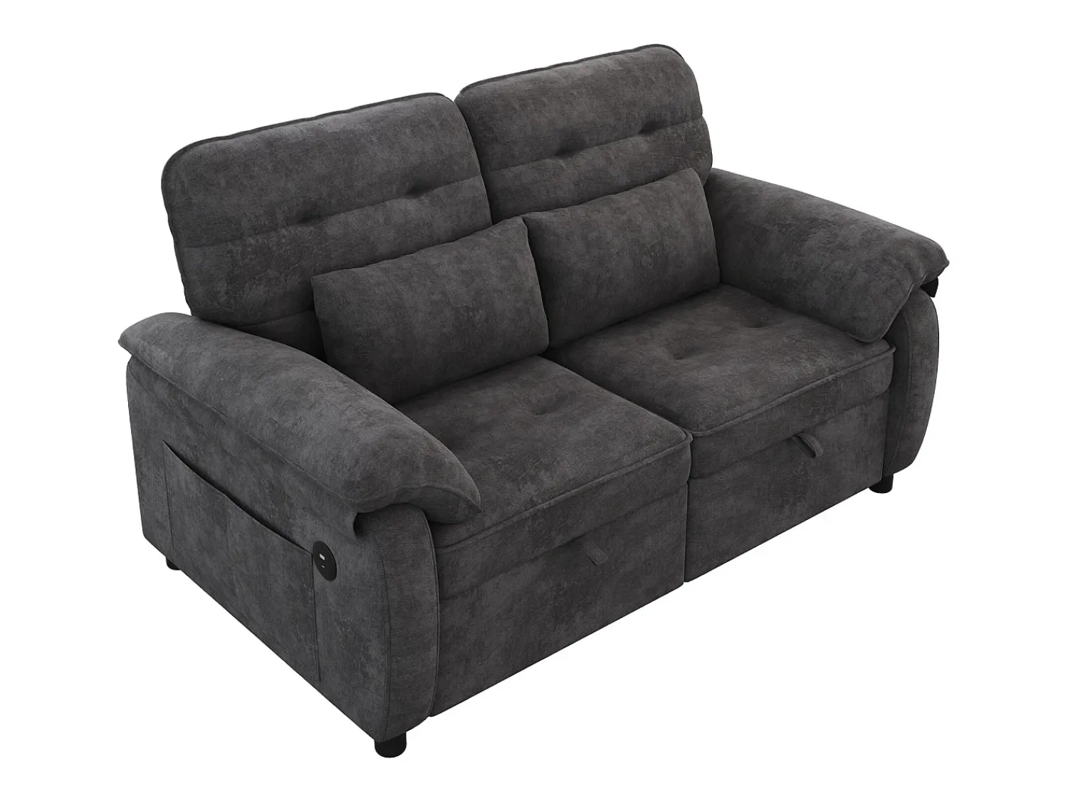 ModernLuxe Sofá 3 em 1 - 2 lugares - Sofá dobrável - Encosto ajustável - Porta de carregamento USB - Inclui 2 almofadas - Chenille - cinza^ Sofá