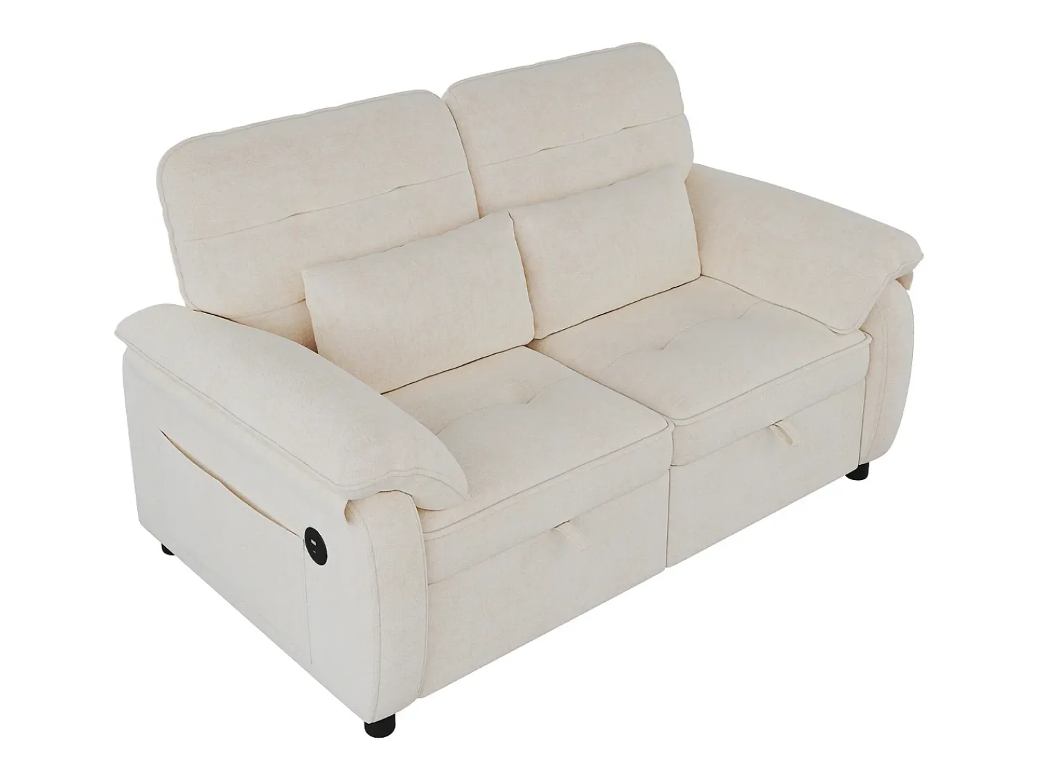 Sofá|ModernLuxe Sofá 3 em 1 - 2 lugares - Sofá dobrável - Encosto ajustável - Porta de carregamento USB - Inclui 2 almofadas - Chenille - Bege