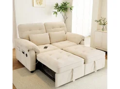 Sofá|ModernLuxe Sofá 3 em 1 - 2 lugares - Sofá dobrável - Encosto ajustável - Porta de carregamento USB - Inclui 2 almofadas - Chenille - Bege
