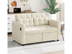 Sofá*ModernLuxe Sofá 3 em 1 - Sofá de 2 lugares - Encosto ajustável - Com porta USB - Bolsos nos braços + Almofadas - Bege