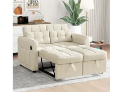 Sofá*ModernLuxe Sofá 3 em 1 - Sofá de 2 lugares - Encosto ajustável - Com porta USB - Bolsos nos braços + Almofadas - Bege