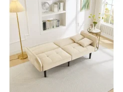 Sofá|ModernLuxe Sofá 2 em 1 ajustável - 2 lugares - Veludo - Bege