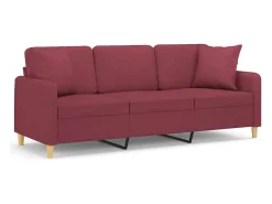 Sofá*vidaxl Sofá 3 lug. + almofadas decorativas 180cm tecido tinto Vermelho