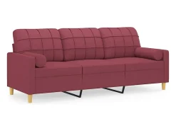 Sofá|vidaxl Sofá 3 lug. + almofadas decorativas 180cm tecido tinto Vermelho
