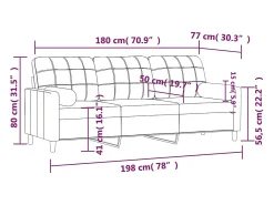 Sofá|vidaxl Sofá 3 lug. + almofadas decorativas 180cm tecido tinto Vermelho