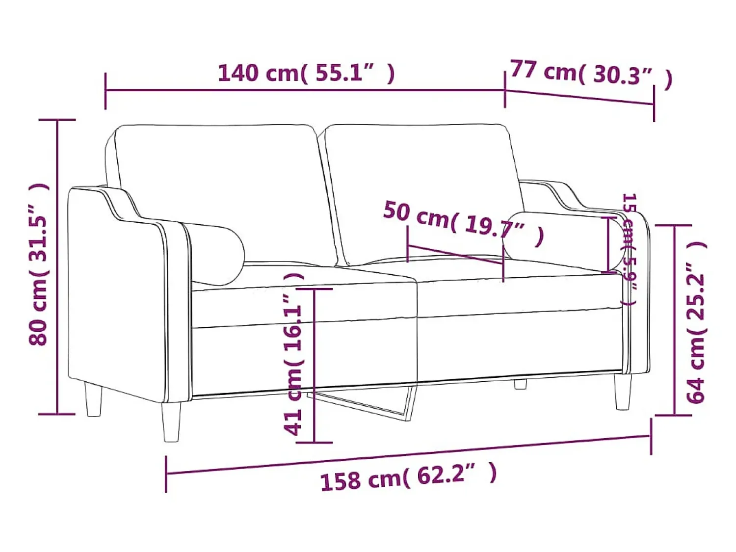 vidaxl Sofá 2 lug. + almofadas decorativas 140 cm tecido -claro^ Sofá