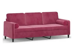 vidaxl Sofá 3 lug. + almofadas decorativas 180cm veludo tinto^ Sofá