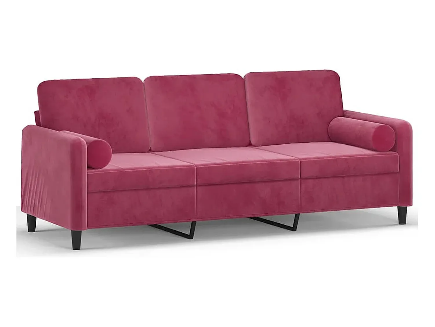 vidaxl Sofá 3 lug. + almofadas decorativas 180cm veludo tinto^ Sofá
