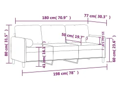 vidaxl Sofá 3 lug. + almofadas decorativas 180cm veludo tinto^ Sofá