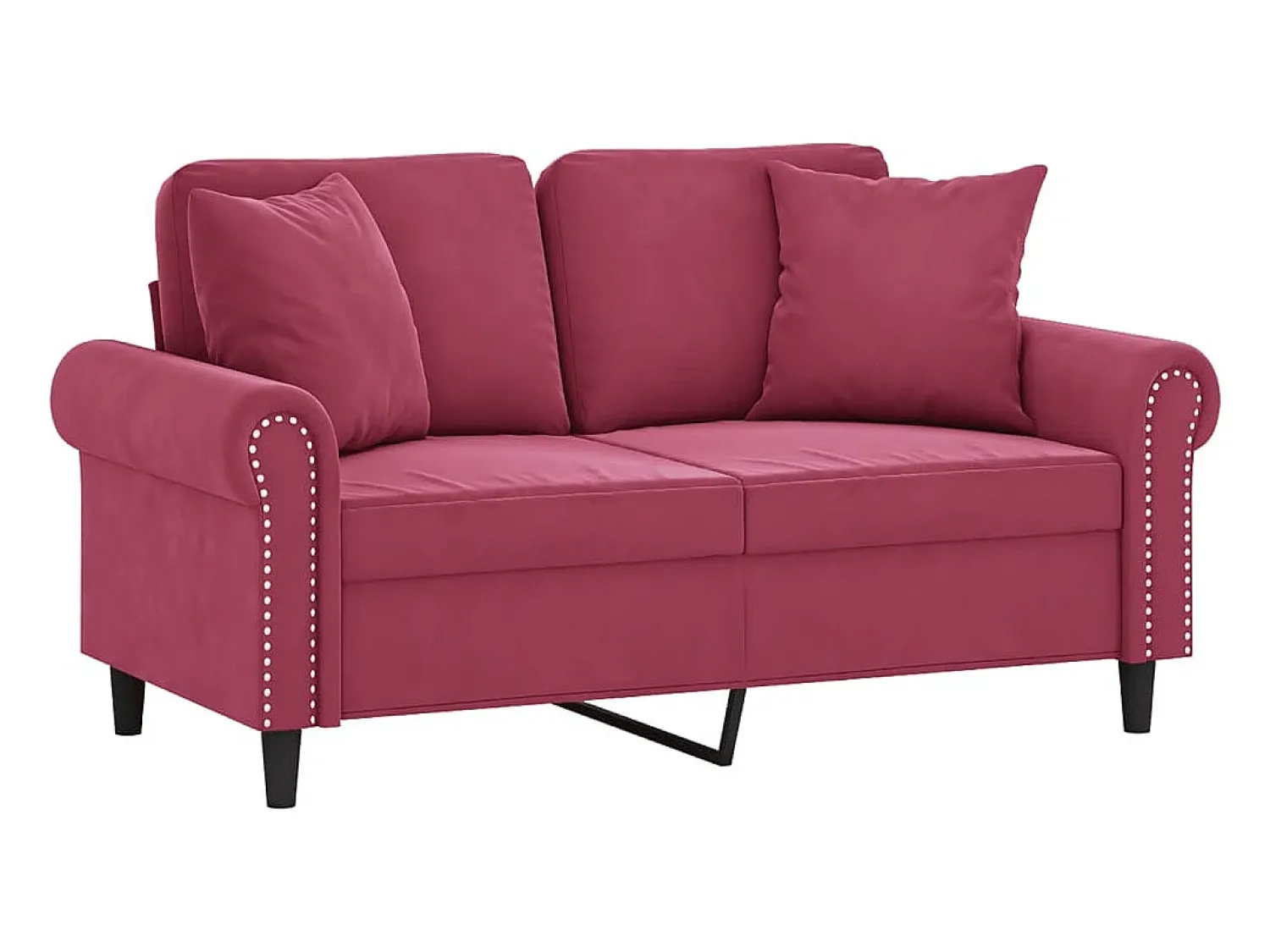 Online Sofá 2 lug. + almofadas decorativas 120cm veludo tinto PT331321 Vermelho