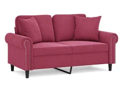 Online Sofá 2 lug. + almofadas decorativas 120cm veludo tinto PT331321 Vermelho