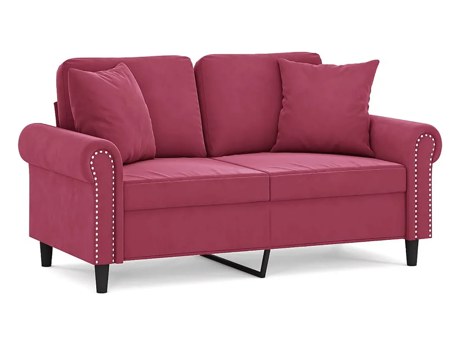 Online Sofá 2 lug. + almofadas decorativas 120cm veludo tinto PT331321 Vermelho