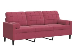 Sofá*vidaxl Sofá 3 lug. + almofadas decorativas 180cm veludo tinto Vermelho