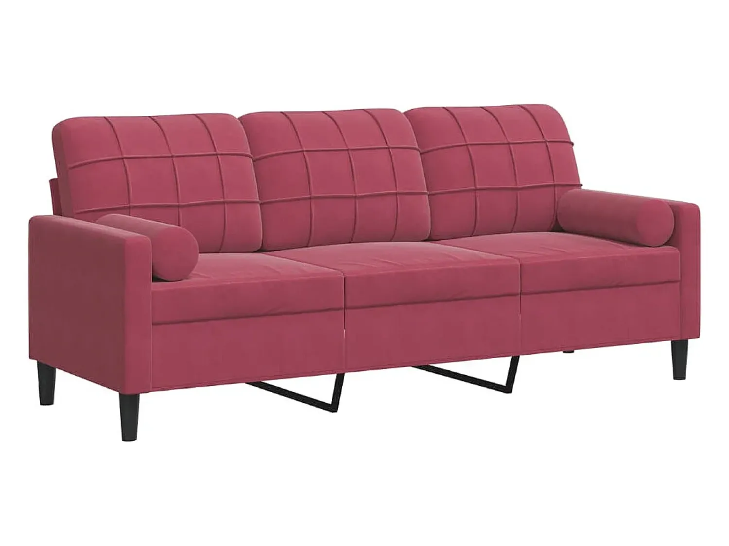 Sofá*vidaxl Sofá 3 lug. + almofadas decorativas 180cm veludo tinto Vermelho