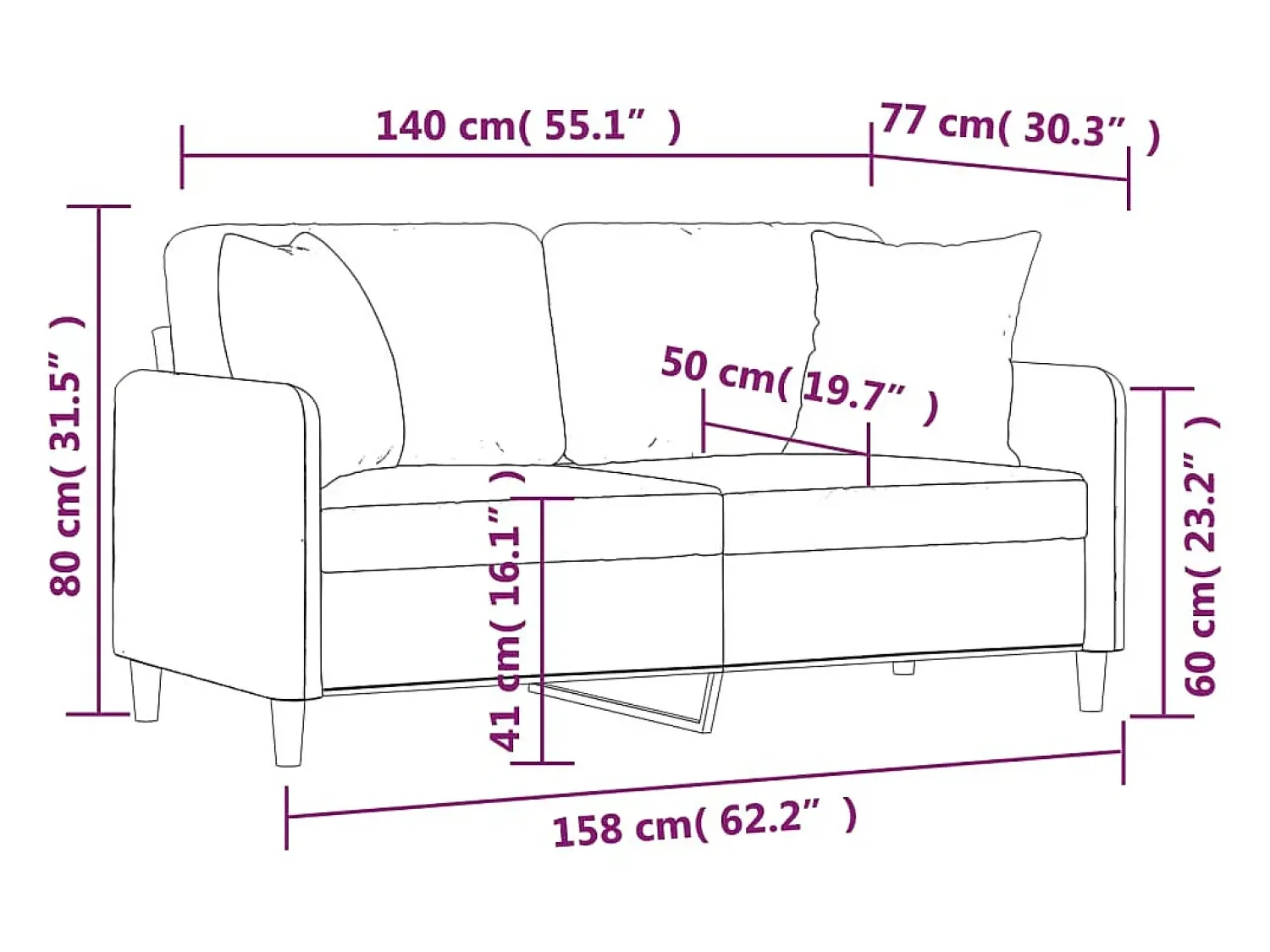 vidaxl Sofá 2 lug. +almofadas decoração 140cm tecido cinza-acastanhado^ Sofá