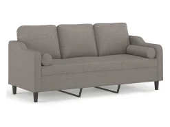 Sofá 3 lug. +almofadas decoração 180cm tecido cinza-acastanhado PT906650^ Sofá