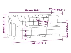 Sofá*vidaxl Sofá 3 lug. c/ almofadas 180 cm couro artif. cappuccino Castanho