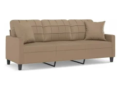 Sofá*vidaxl Sofá 3 lug. c/ almofadas 180 cm couro artif. cappuccino Castanho